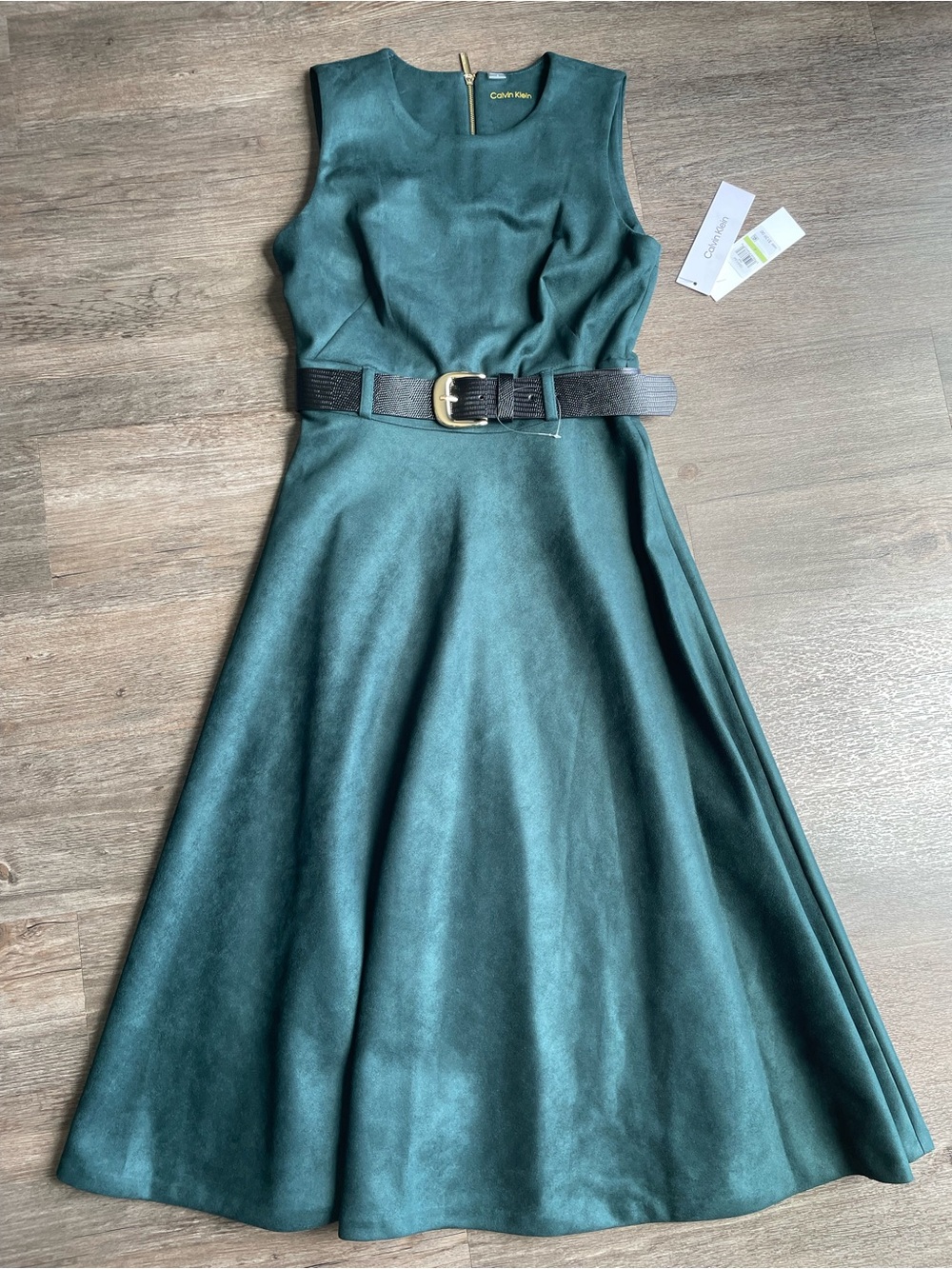 Calvin Klein Sleeveless Belted Midi A Line Dress Sz 4 Wedding Guest Career NWT